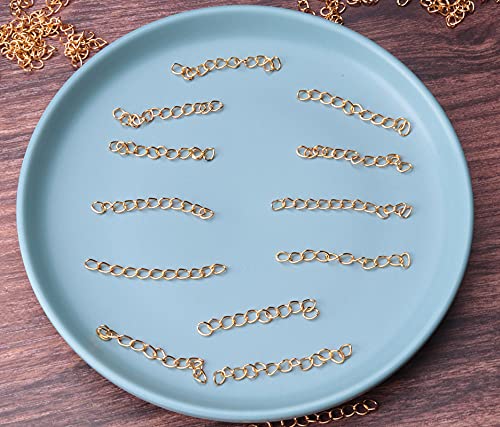 60 Pcs Necklace Extension Chain Metal Silver Gold Twist Removable Tail Extender Chains for Jewelry Making Bracelet Anklet Keychain DIY Kit (Gold, 5 cm) - color: Gold, size: 5 cm