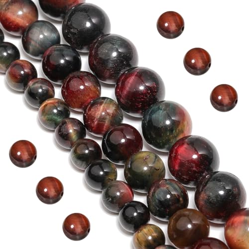 Natural Tiger Eye Beads, 36Pcs 10MM Onyx Agate Color Enhance Round Loose Beads Bulk, DIY Charm Smooth Gemstone Beads for Jewelry Making(4mm 6mm 8mm 12mm Beads) - color: Mix Double Tiger Eye Beads, size: 10MM