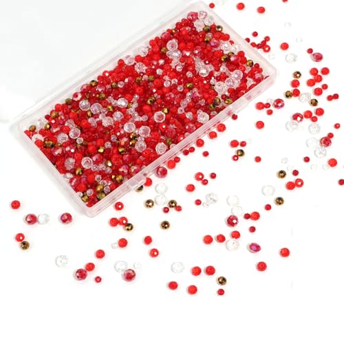 900PCS 4/6/8 mm Assorted Faceted Crystal Glass Beads Set with Fixed Quantity for Each Color for Bracelets Necklaces Earrings Cell Phone Chains Women Jewelry Making,Red - color: Red
