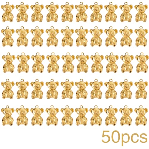 50 Pieces Cute Bear Dangle Charms Bright Golden Alloy Small Animal Bear Panda Hanging Pendants Bulk Accessories for DIY Necklace Bracelet Jewelry Making Craft Supplies - color: Bright Golden