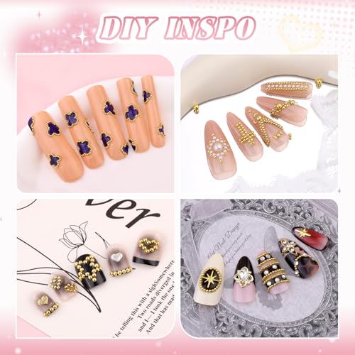 1-3MM Mini Small Nail Beads Metal Caviar Beads Gold Nail Charms and Gems Ball, Nail Balls for Nail Art Accessories Supplies Gold Rhinestones for Women Manicure - color: 13 Small Gold Nail Beads