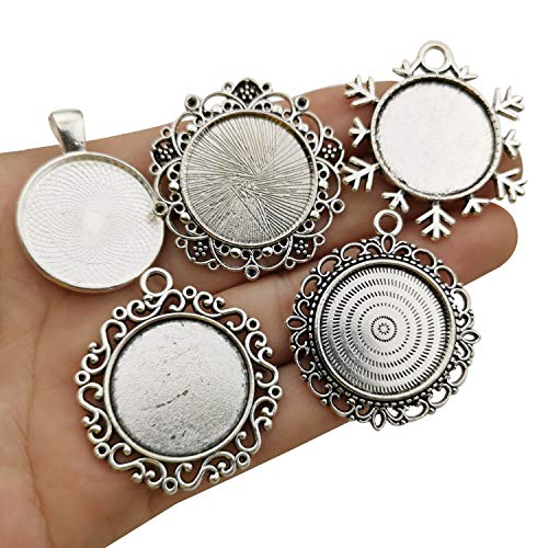 20pcs Mixed Fit 25mm Blank Bezel Pendant Trays Base Cabochon Settings Trays Pendant Blanks for Jewelry Making DIY Findings (M280) - color: Antique Silver 25mm