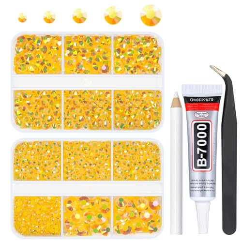 qiipii Orange Yellow AB Resin Rhinestones for Crafting 2mm 3mm 4mm 5mm 6mm Flatback Jelly Stones Non-Hotfix Gems Diamonds for Nails Face Eyes Makeup Tumblers Bottles DIY Crafts Clothes Shoes Phones - color: Orange Yellow AB