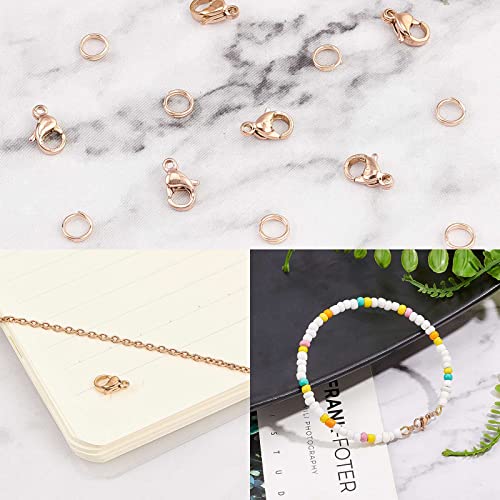 PandaHall 60 pcs 5mm 304 Stainless Steel Jump Rings with 30 pcs Lobster Claw Clasps for Earring Bracelet Necklace Pendants Jewelry DIY Craft Making, Rose Gold - color: Rose Golden-90 pcs, size: 5mm Jump Rings