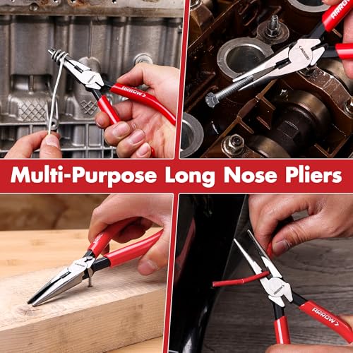 ARROW 6" High Leverage Needle Nose Pliers with Side Cutters, Long Nose Pliers for Gripping, Wire Bending, Cutting - size: 6 INCH