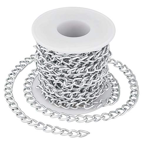 Pandahall 16.4 Feet Aluminium Curb Chains Twisted Links Silver Plated with Spool for Bracelet Necklace Jewelry Making