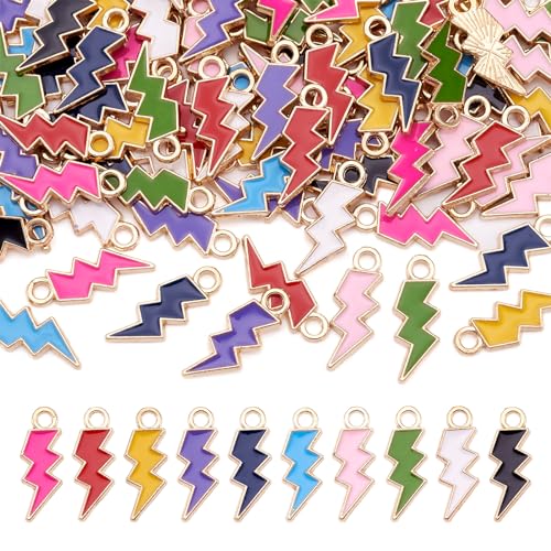 Craftdady Enamel Dangle Charms Pendant Food Animal Flower Cute Charms Colorful Metal Fruit Pendants Hang Ornament for Craft Bracelet Necklace Earring Key Chains Jewelry Making - color: 10 Colors, Lightning