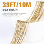 33FT 18K Gold PVD Plated Box Chains Roll, 1.5mm Gold Stainless Steel Box Chain Spool Bulk for DIY Jewelry Making Necklace Bracelet - color: gold, size: 1.5mm