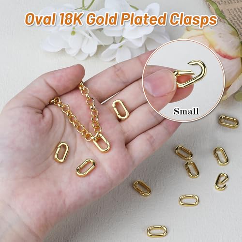 4 PCS 18K Gold Plated Carabiner Clasps and Closures and 4 PCS Silvery Claps for Jewelry Making Bracelet Necklace Oval Connector - color: 4 Golden+4 Silvery