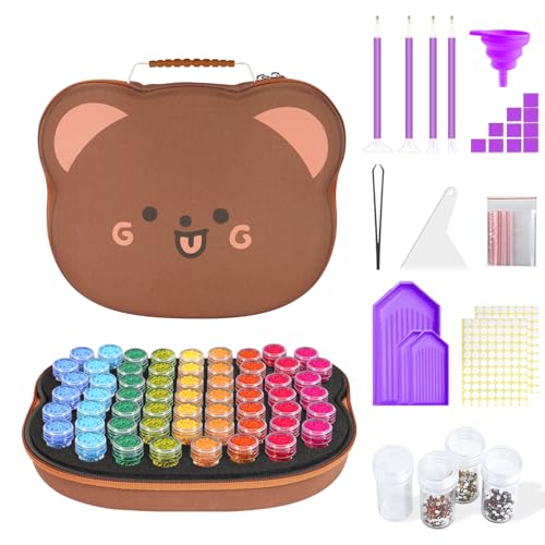 ZORETCO Diamond Painting Storage Containers,60 Slots Diamond Painting Kits,5D Diamond Painting Accessories and Tools for Art Jewelry Bead Rhinestones Organizer - color: Brown, size: 60 Jars