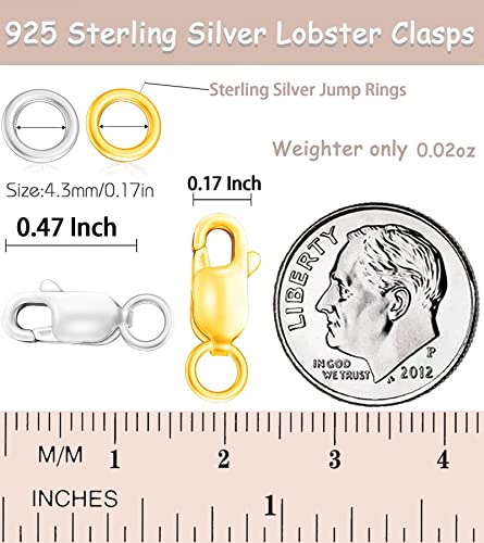 Dailyacc 925 Sterling Silver Lobster Clasp with Closed Jump Rings Gold Necklace Clasps and Closures for Jewelry Bracelet Extender,Made in Italy - color: 8pcs Gold & Silver, size: 0.47IN/12MM