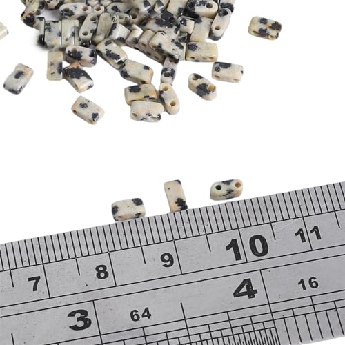 Beadia Natural Dalmatian Stone Tila Beads 5x2mm Rectangle 2-Hole Spacer Beads for DIY Bracelet Earring Making 15"/Strand - color: Dalmatian Stone, size: 5x2mm