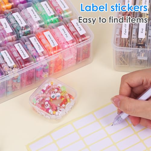 OUTUXED Bead Organizer Box, 72Pcs Small Clear Plastic Bead Storage, Mini Craft Storage Containers Boxes with Hinged Lid and Labels for Bracelets, Making DIY Jewelry Craft Nail, Screws, Seeds