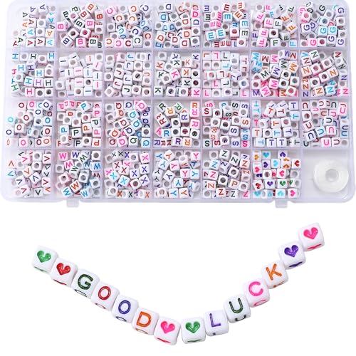 Acrylic Letter Beads 4mm Flat Round, 6mm Square - Beads for Making Friendship Bracelet or Necklace (28 Pieces of Square White with Colored) - color: 28 pieces of square white with colored