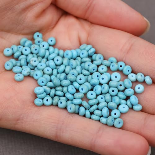 BONNY BOXX 1 Strand (150PCs) Natural 2 * 4mm Blue Turquoise Rondelle Beads, Natural Abacus Disk Stone Beads Loose Spacer Gemstone for DIY Bracelet Necklace Jewelry Making - color: Blue Turquoise, size: 2*4MM