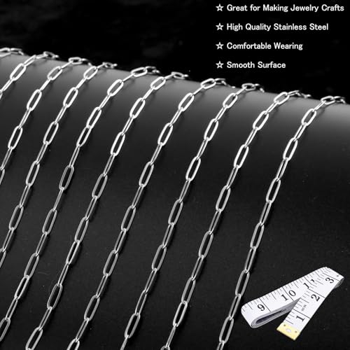 16Ft Stainless Steel Paperclip Chain for Jewelry Making, 4.5mm Width Silver Paper Clip Link Chains Roll for DIY Necklace Bracelet Craft Jewelry Making Supplies with Lobster Clasps Soft Tape Measure - color: Paperclip 4.5mm Silver