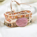 YGLINE Women Boho Handmade Natural Stone Crystal Leather Bead Wrap Bracelets Collection - color: Rhodochrosite 4