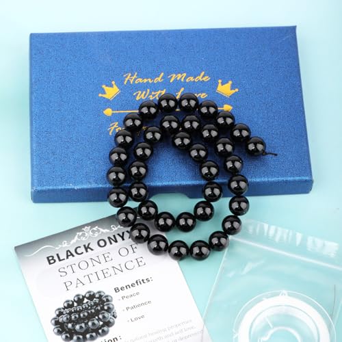Natural Stone Beads Round Genuine Real Stone Beading Strand Loose Gemstones DIY Smooth Bead for Bracelet Necklace Earrings Jewelry Making (Black Onyx, 10mm 36 Pieces) - color: Black Onyx, size: 10mm 36pcs