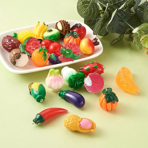 Cheriswelry Cup Cake Resin Pendants Lovely Food Sweet Dessert Dangle Charms Links Hanging Ornament with Metal Loop Fruit Pendants for Key Chains Bracelet Necklace Jewelry Making - color: Mixed Color Fruit