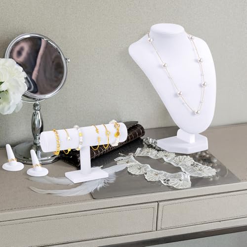 Wenqik 4 Pcs White Velvet Jewelry Display Set Necklace Bust Holder Bracelet Organizer 2 Velvet Ring Finger Jewelry Holder