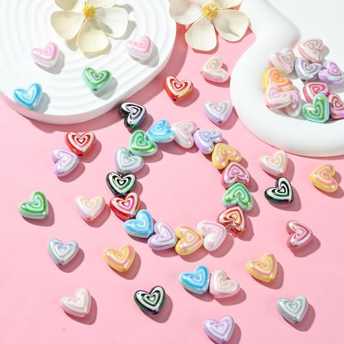 LiQunSweet 50 Pcs Colorful Acrylic Beads Rainbow Plated 17mm Acrylic Heart Beads Loose Beads Spacer for DIY Necklace Bracelet Jewelry Craft Making - color: Acrylic Rainbow Plated Heart Beads_50 Pcs