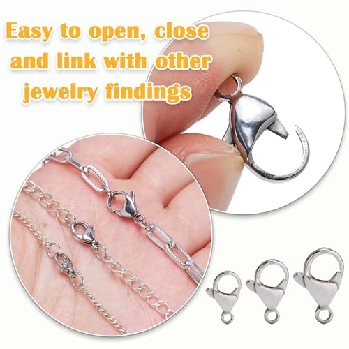 200Pcs 12mm Stainless Steel Lobster Clasps Silver Lobster Claw Clasps Fasteners Hooks for DIY Necklace Bracelet Jewelry Making - color: Dark Silver, size: 12mm