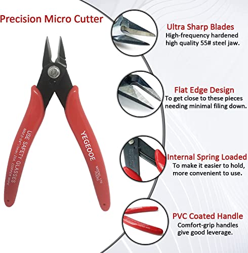 Micro Wire Cutters 10 Pack, YEGEOOE 170 Precision Diagonal Cutting Pliers, 5Inch Mini Wire Flush cutters, Nippers, Shear Cutters, Wire Snips, Small Side Cutters for Electronics Crafts Jewelry, Red - style: 10pack flush wire cutters red