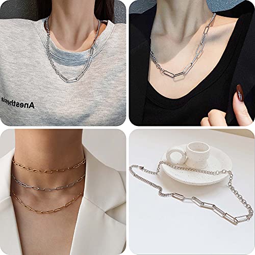 THREENEST 16.4-Feet 3mm Stainless Steel Paperclip Chains with 10 Lobster Claps+25 Jump Rings, 18K Real Gold Plated Soldered Cable Long Craft Chain for Necklace Bracelet Earring Jewelry Making(Gold) - color: Gold, size: Width 3.0mm-16.4 Feet+10 Claps+25 Ri