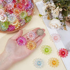 1 Box 100PCS Flower Bead Caps with Large Holes Ab Color Transparent Acrylic Floral Plastic Flowers Spacer Loose Beads Charm Bulk for Adults Jewelry Making Necklaces Bracelets DIY Crafts