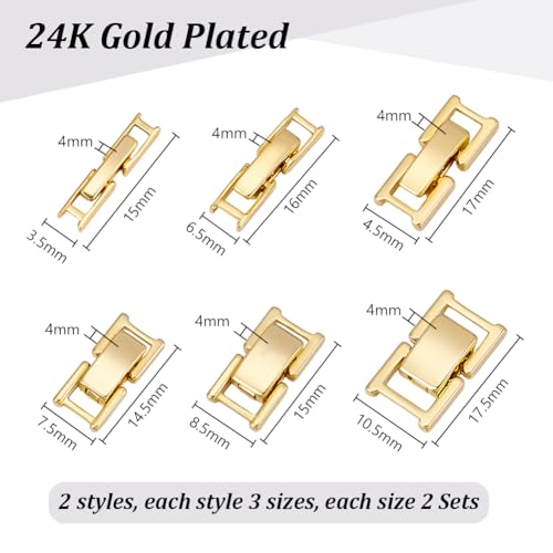 PH PandaHall 12Pcs 24K Gold Plated Foldover Clasps 6 Styles 15~17mm | Watch Band Clasps, Jewelry Extenders Closures Fold Over Clasp for Necklaces Bracelets DIY Jewelry Crafts