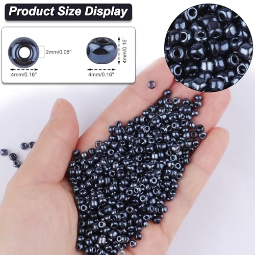 Size 4 mm 6/0 Glass Seed Beads, 2100 Pcs Small Mini Spacer Loose Pony Beads for Jewelry Making and DIY Crafts (Black) - color: Black, size: Large