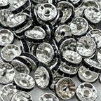 100pcs 8mm Rondelle Spacer Beads Silver Plated Crystal Rhinestone Spacer Loose Beads for Jewelry Making DIY Bracelets Necklace Earring Craft(Black) - color: Black, size: 8mm