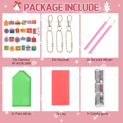 Huquary 24 Pcs Diamond Art Christmas Ornaments 5D DIY Christmas Diamond Arts Painting Keychains Xmas Hanging Painting Kits Gift Boxes Crystal Rhinestone Craft for Home Winter Holiday Gifts - style: Gift Boxes