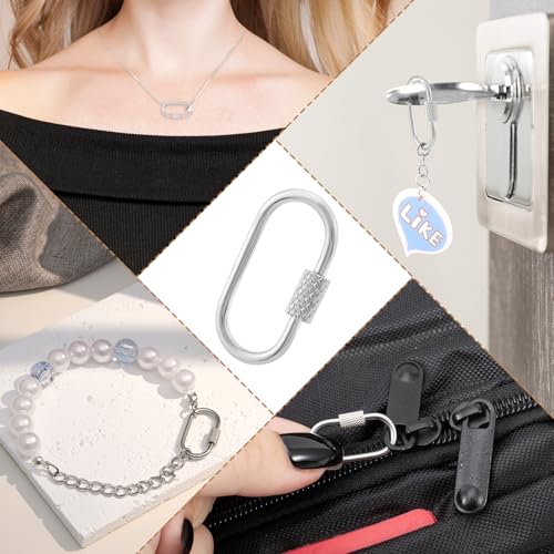 2 Pcs Locking Carabiner Small, Oval Jewelry Carabiner, Silver Carabiner Clasp, Metal Carabiner Necklace for DIY Necklace Bracelets Jewelry Making Hook (Silver) - color: 2 Pcs-Silver, Style1