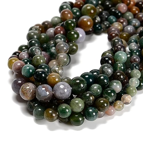 48Pcs India Agate Green 8mm Beads Natural Stone Round Gemstone Genuine Real Stone for DIY Bracelet Jewelry String Making - color: Green India Agate, size: 8mm