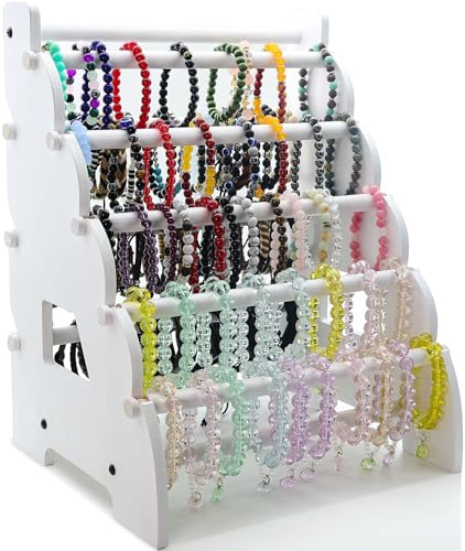 Wooden Bracelet Holder 8 Tier Jewelry Bracelet Display Stand, Portable Organizer for 150-240 Bangles & Scrunchies - for Vendors,Retail Stores, Craft Shows, and Home Storage (white) - color: white