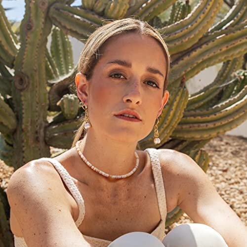 CANEVINKA Bohemian Beaded Choker Necklace 18K Gold Plated Bead Pendant Necklace Vintage Handmade Jewelry for Women - style: Shell Bead