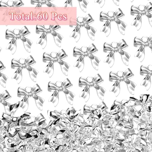 60 Pcs Alloy Silver Bow Bowknot Charms, Silver Bow Tie Pendant Charms Bulk for Jewelry, Bowknot Pendants Earring Charm Necklace Bracelets DIY Crafts Supplies - color: Set-1