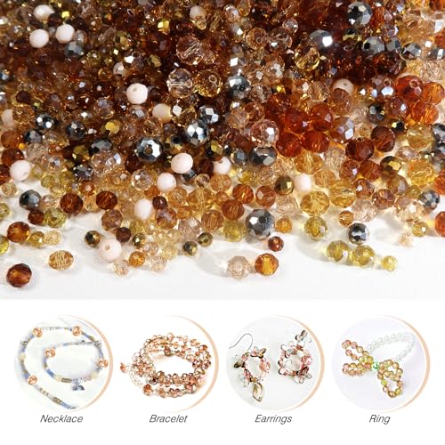 TOAOB 1000pcs Briolette Crystals Glass Beads 4mm 6mm 8mm Rondelle Faceted Spacer Beads Brown Loose Beads for Bracelets Necklace Earrings Jewelry Making - color: Brown