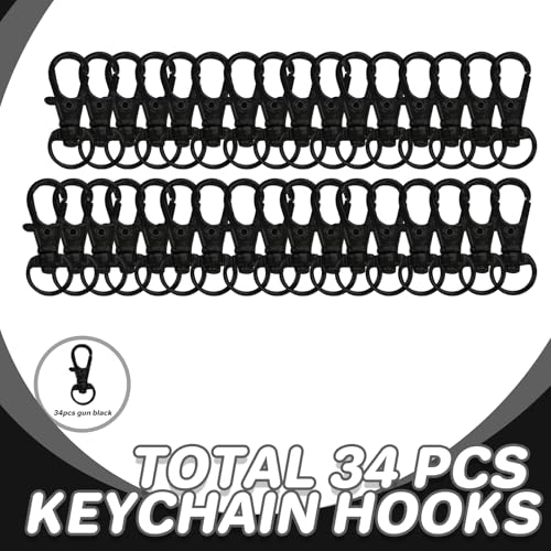 Keychain, 68PCS Swivel Snap Hooks with Key Rings, Metal Lobster Claw Clasp,34PCS Keychains Clips Hooks and 34PCS Key Chain Rings,Keychain Rings for DIY Crafts,Jewelry Making (Black) - color: black