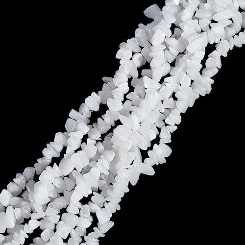 LAIDANLA White Jade 400pcs Natural Chip Stone Beads 5-8mm Healing Crystal Irregular Gemstones Drilled DIY Loose Rocks Bead Crystal for Bracelet Earrings Necklace Jewelry Making Crafting - color: Y-White Jade