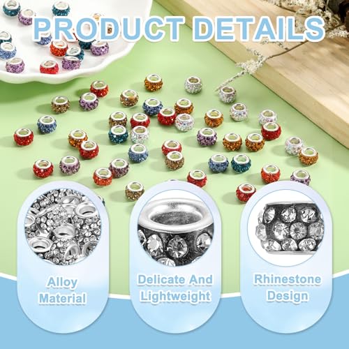 uxcell 50Pcs European Large Hole Beads, Rhinestone Craft Bead Crystal Charm Spacer Beads for Pens Bracelet Making Necklace DIY Craft, Black White - color: Black White