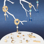 SUNNYCLUE 1 Box 46Pcs 16 Styles Stainless Steel Stud Earring Finding Including 32pcs Hypoallergenic Ear Stud & 14Pcs Ear Nuts for Women Beginners DIY Earring Jewellery Making Crafts, Golden - color: 16 Pairs Golden Tone Stud Earring Findings