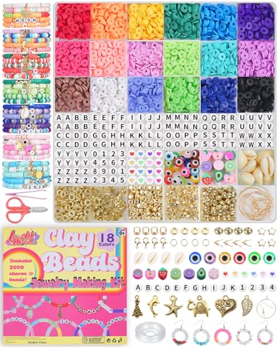 LovelyMoon Clay Beads Bracelet Making Kit 18 Colors 5000pcs Friendship Jewelry for DIY Crafts Gifts Toys for Kids - color: 18 Colors