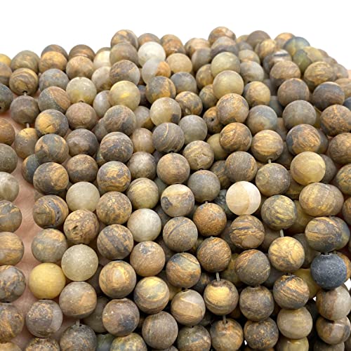 ABCGEMS Velvet-Matte-Finished Namibian Golden Pietersite Beads (Enhance The Stone's Inherent Texture and Nature Hues with a Non-Glare Aesthetic) Smooth Round 8mm (Non-Shiny) - color: Golden Pietersite (From Namibia, South Africa)