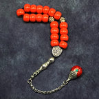 Simple Designed Natural Stone Worry Beads - Prayer Tesbih-Tasbih-Tasbeeh-Misbaha-Subha-Sebha-Sibha-Rosary (Candy Apple Red Resin Drum -13X9 mm- 19 Big Beads) - color: Candy Apple Red Resin Drum -13X9 mm- 19 Big Beads