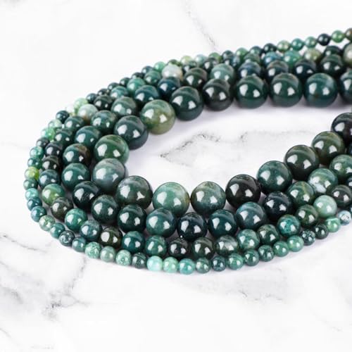 4mm 200pcs Natural Stone Round Beads Green Moss Agate Genuine Stone Beading Loose Gemstone DIY Charm Smooth Beads for Bracelets Necklaces Earrings Hole Size 1mm (Green Moss Agate 4mm) - color: Green Moss Agate, size: 4mm