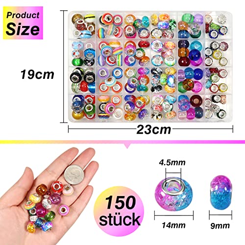 TOAOB 150pcs Glass European Large Holes Beads Assorted Resin Spacer Rhinestones Lampwork Craft Beads for Bracelets Necklaces Jewelry Making