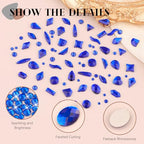 Royal Blue Glass Nail Rhinestones - 1680 Pcs Multi Shapes + 1500 Pcs Round Crystal with Glue Gel for Nail Art - color: Royal Blue with Glue