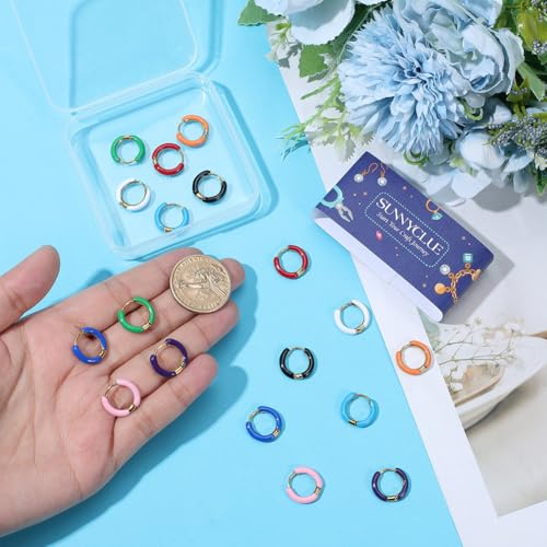 SUNNYCLUE 1 Box 18Pcs Huggie Hoop Earrings Huggie Hoop Earring Findings 16Mm Round Ear Hook Colorful 304 Stainless Steel Ear Hooks for Jewelry Making Accessories DIY Crafts Gifts Women Adult Supplies - style: Style 1